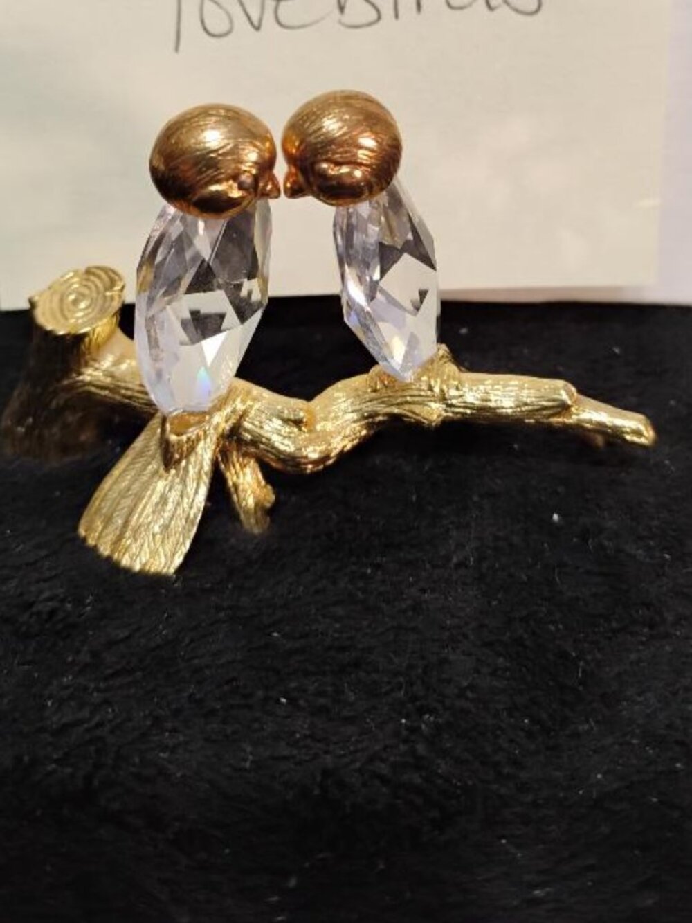 Crystal Lovebirds On Gold Tone Branch